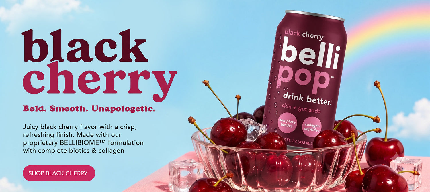 BelliPop Black Cherry - Skin and Gut Soda with Complete Biotics and Collagen