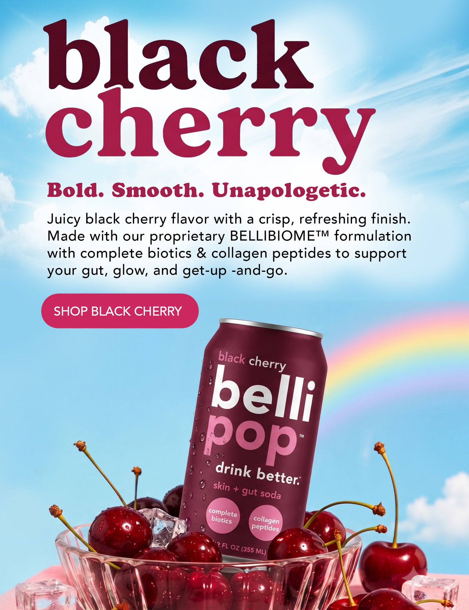 Black Cherry Belli Pop - Bold. Smooth. Unapologetic. Skin + Gut Soda